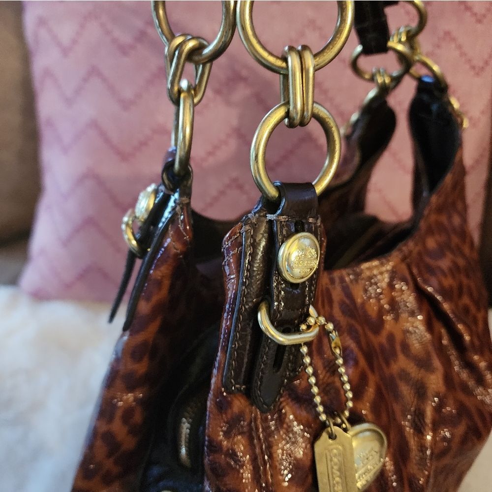 Coach Maggie Mia Patent Leather Ocelot Print Purse, Gold Hardware - Picture 3 of 14